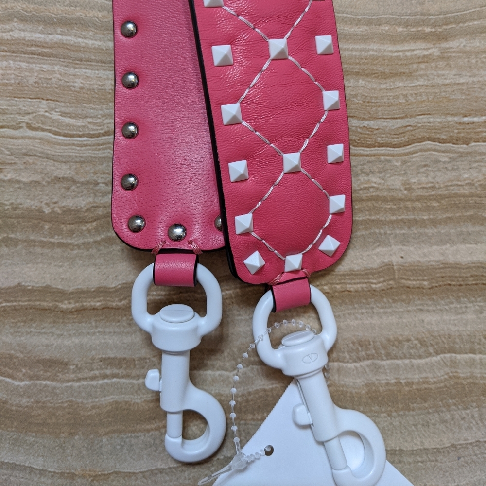 Valentino Pink Rockstud Leather Guitar Strap - Picture 5 of 6